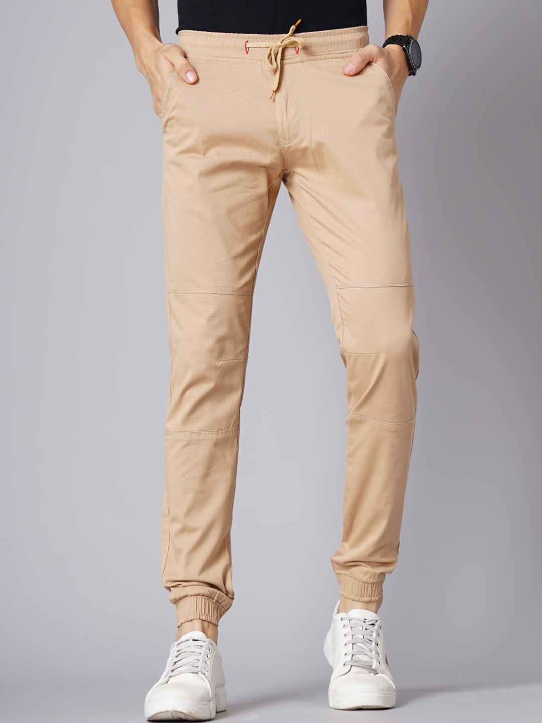 

PAUL STREET Men Smart Slim Fit Mid-Rise Cotton Joggers, Beige