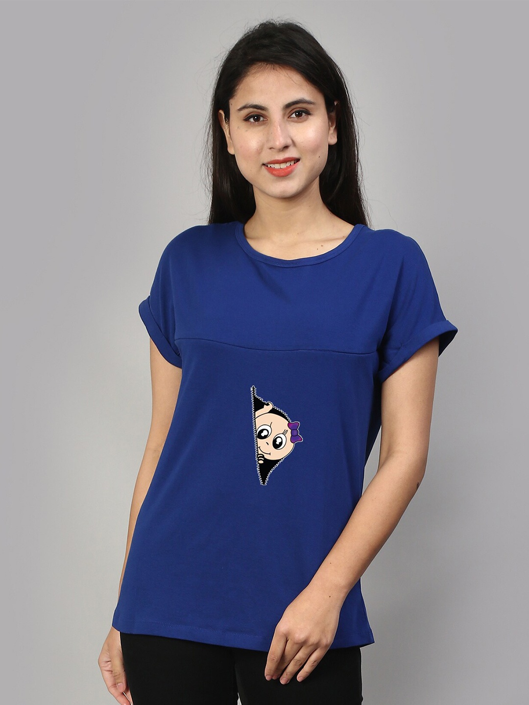 

SillyBoom Typography Printed Extended Sleeves Maternity T-shirt, Blue