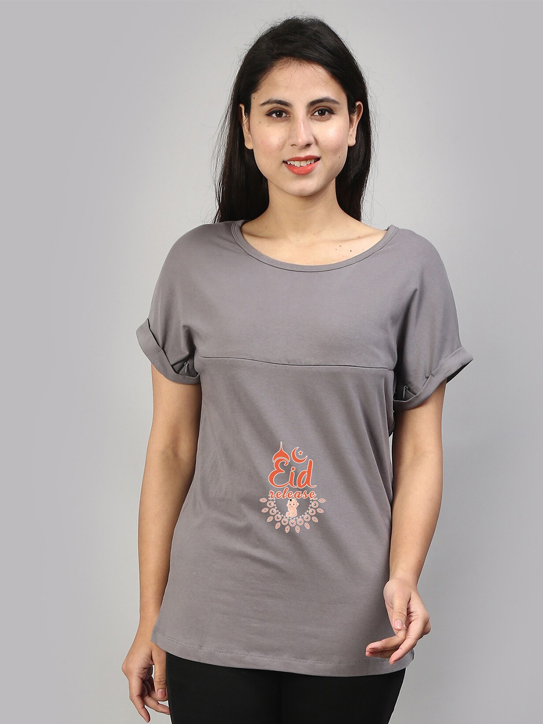 

SillyBoom Typography Printed Regular Fit Maternity T-shirt, Grey
