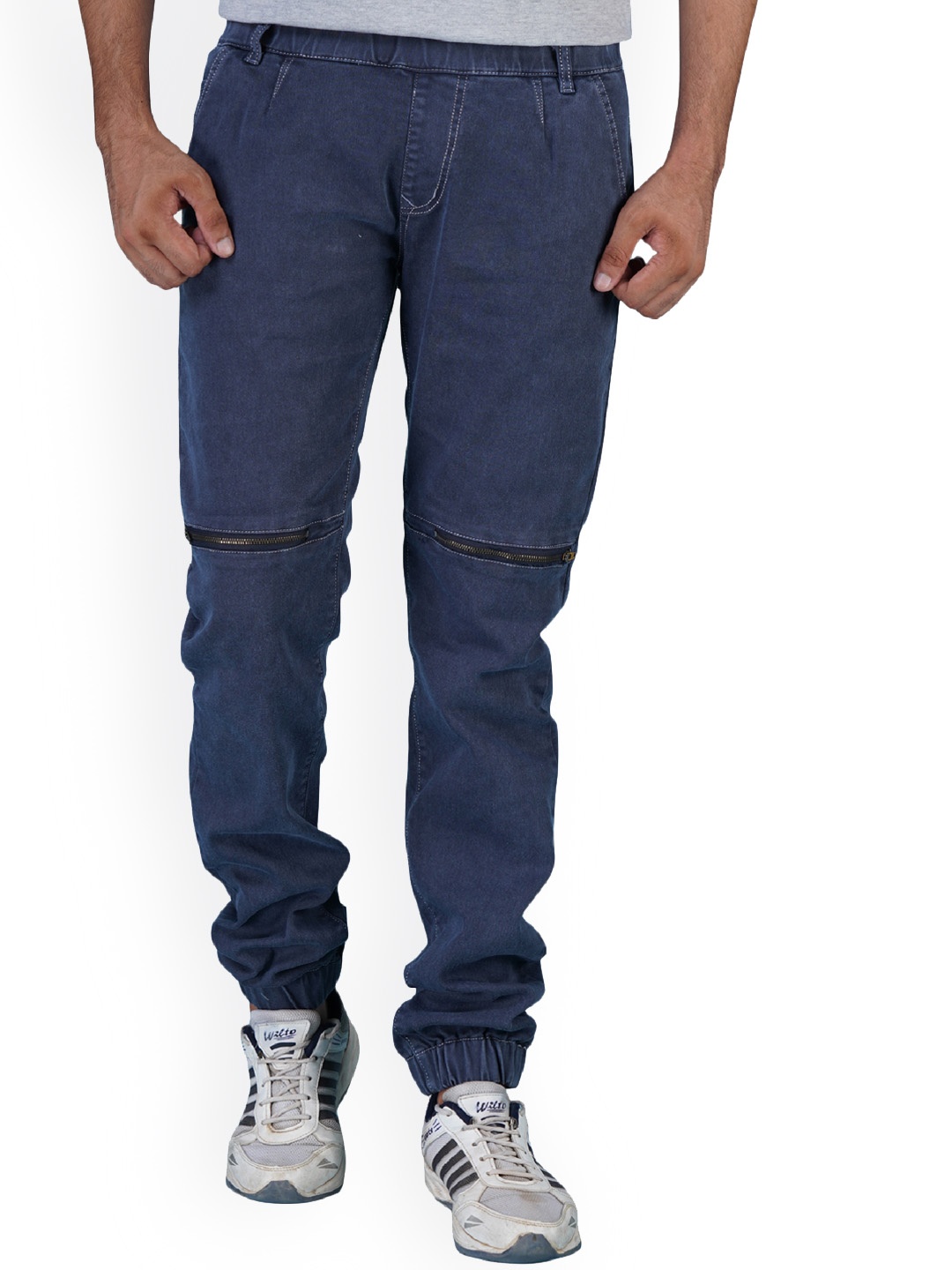 

Xee Men Jean Mid Rise Slash Knee Cotton Jogger Jeans, Blue