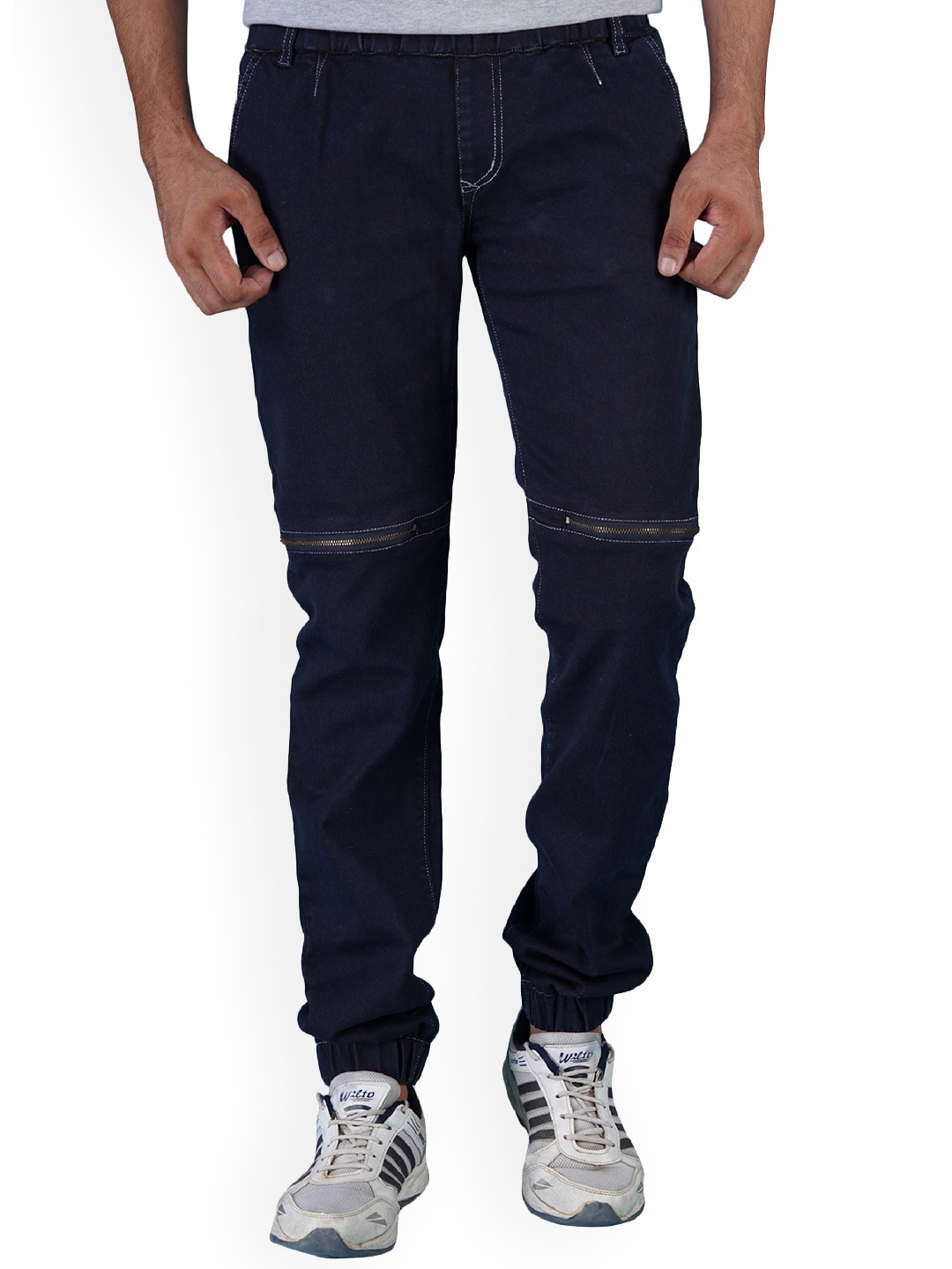 

Xee Men Jean Mid Rise Slash Knee Cotton Jogger Jeans, Grey
