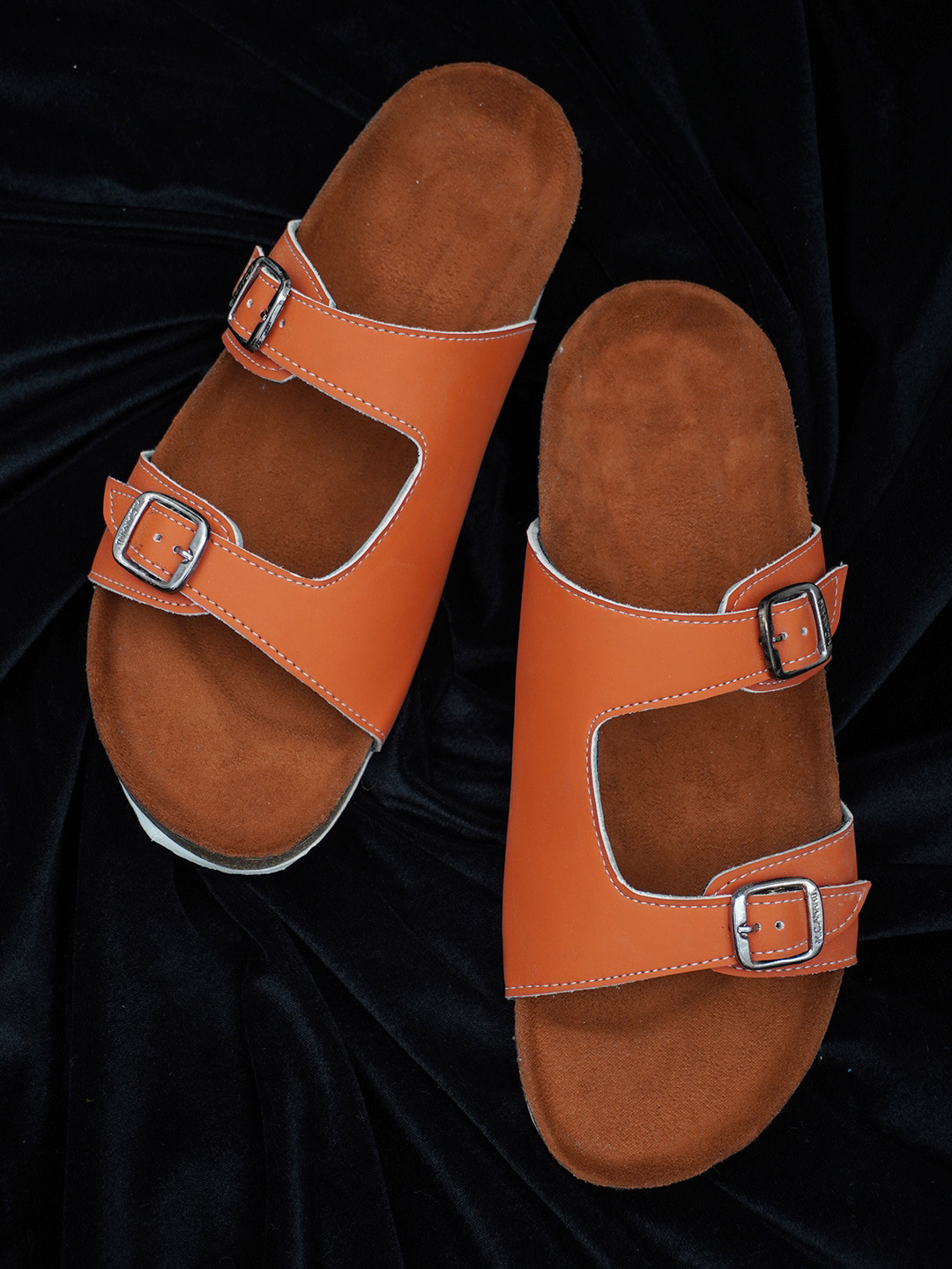 

LEONCINO Women Open Toe Flats with Buckles, Orange
