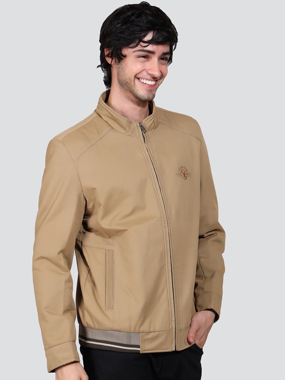 

YOUNG CLUB CLASSIC Mock Collar Lightweight Bomber Jacket, Beige