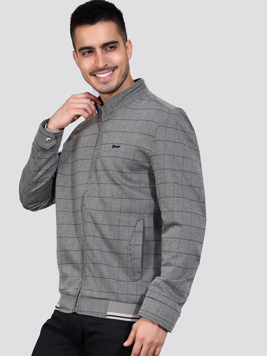 

YOUNG CLUB CLASSIC Checked Mock Collar Lightweight Bomber Jacket, Grey