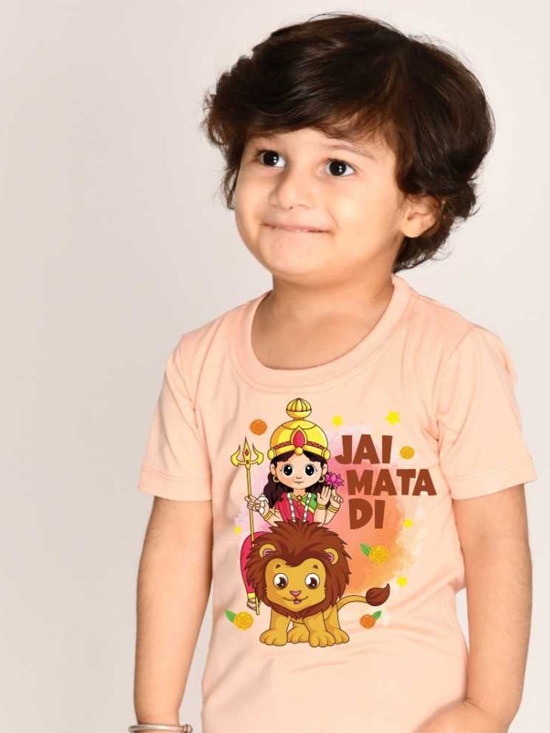 

KNITROOT Kids Graphic Printed Round Neck Cotton Regular T-shirt, Peach