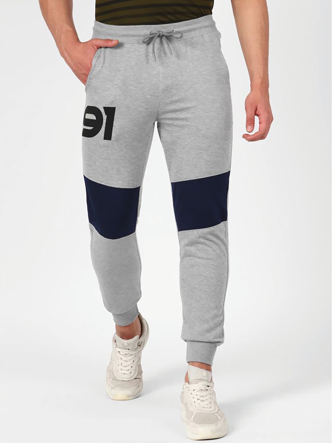 

UrbanMark Men Regular Fit Cotton Joggers Track Pants, Grey melange