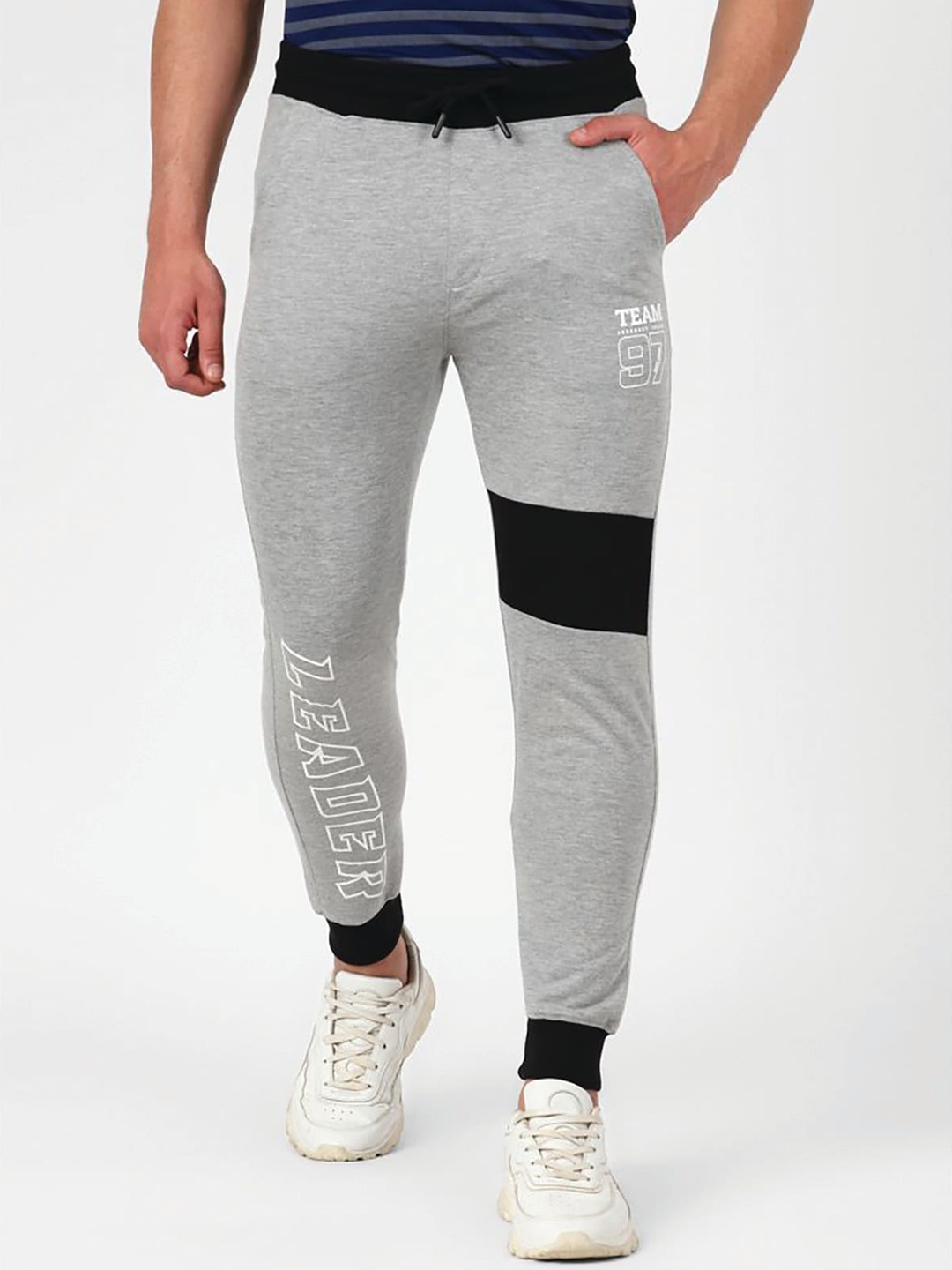 

UrbanMark Men Typography Printed Regular Fit Cotton Joggers Track Pants, Grey melange