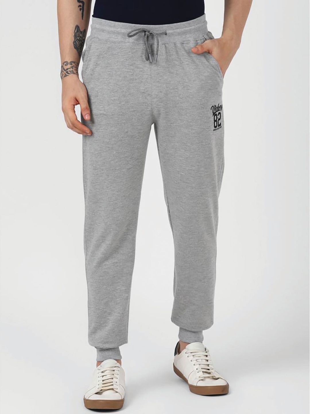

UrbanMark Men Regular Fit Cotton Joggers Track Pants, Grey melange