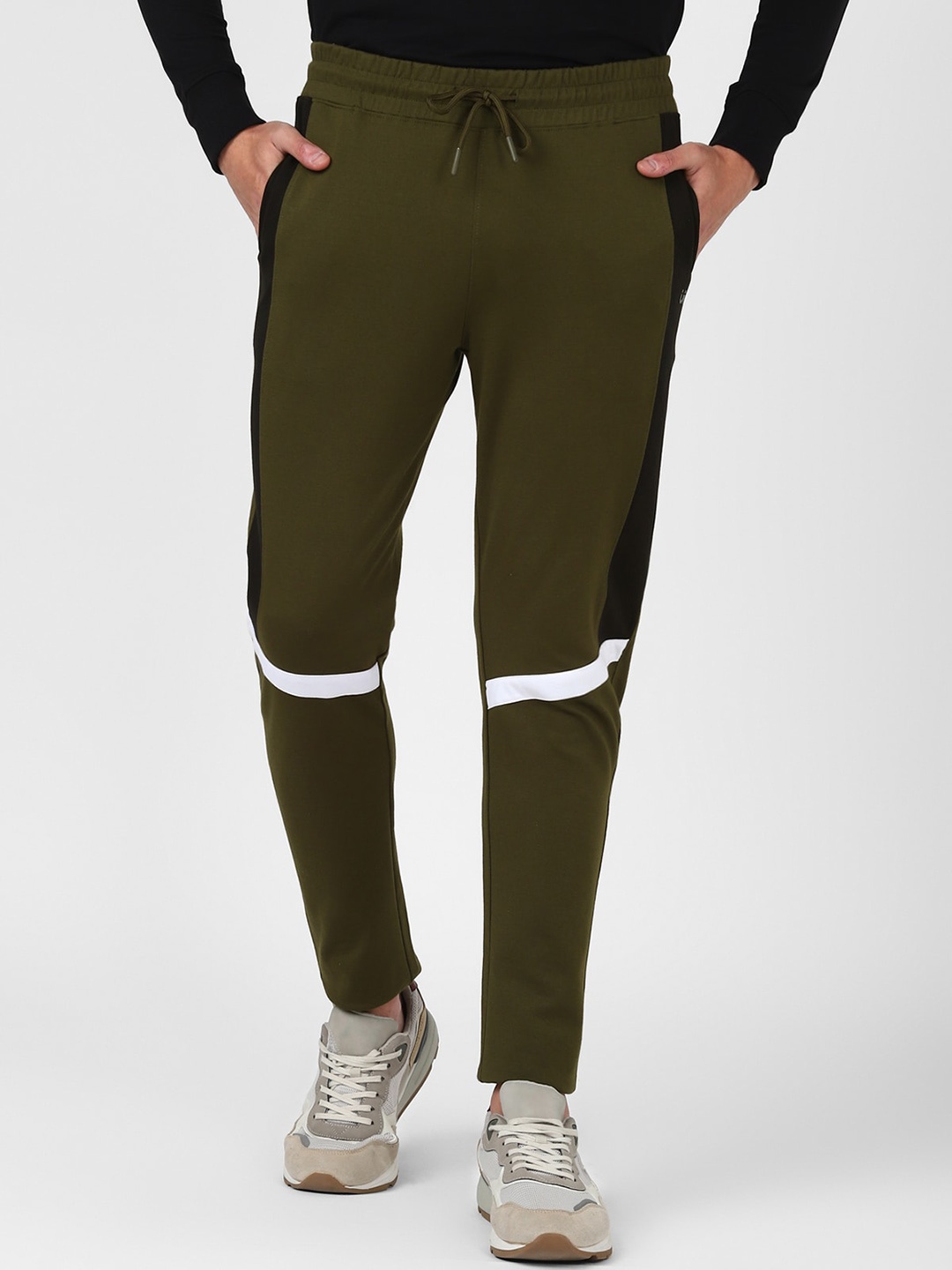 

UrbanMark Men Colorblocked Mid-Rise Track Pants, Olive