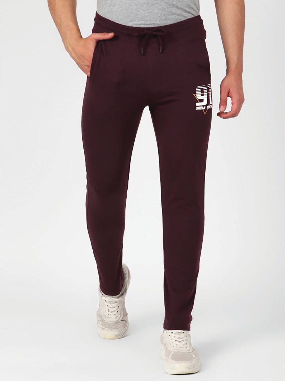 

UrbanMark Men Mid-Rise Stretchable Track Pants, Burgundy