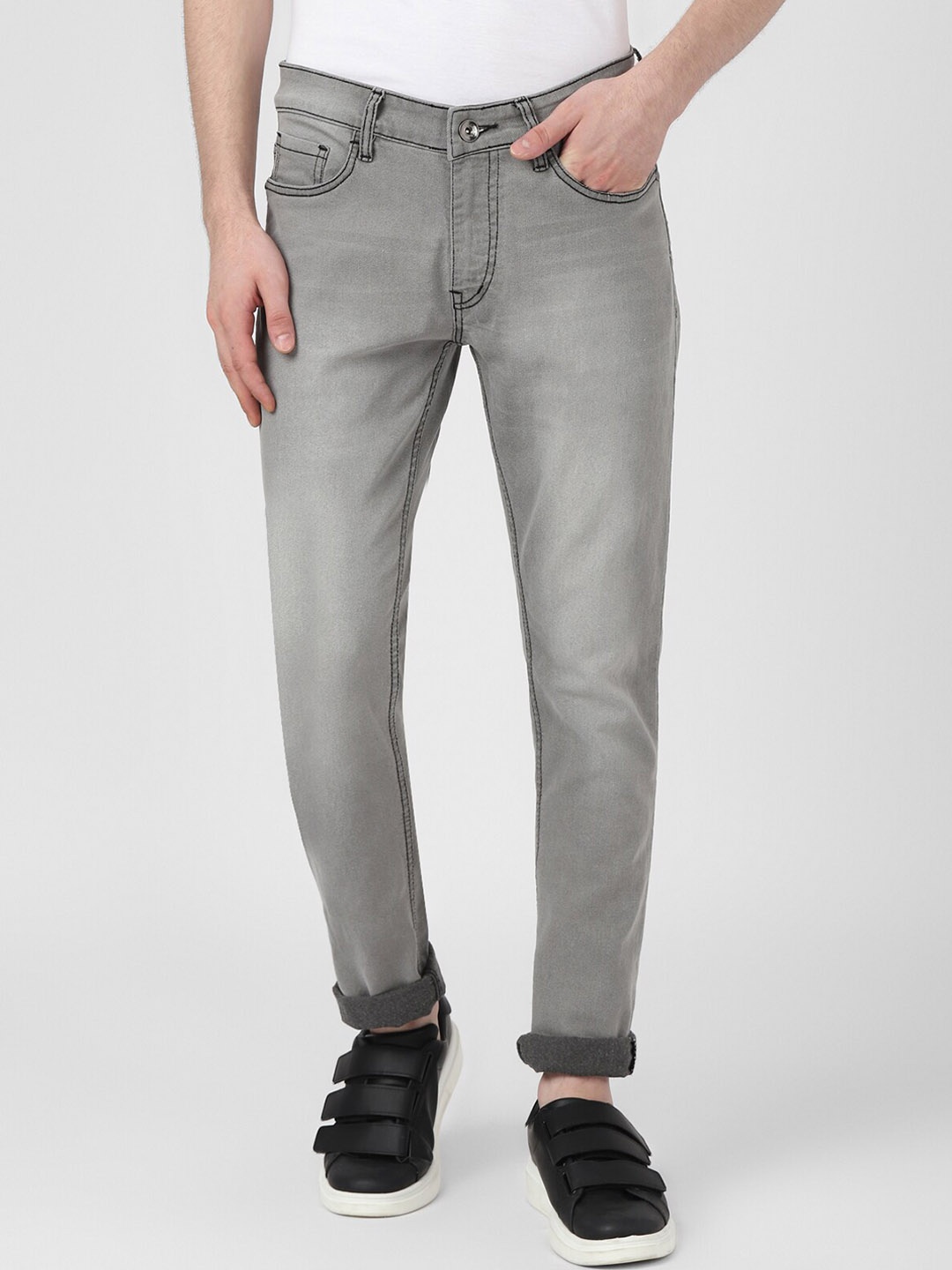 

UrbanMark Men Clean Look Mid-Rise Slim Fit Stretchable Jeans, Grey