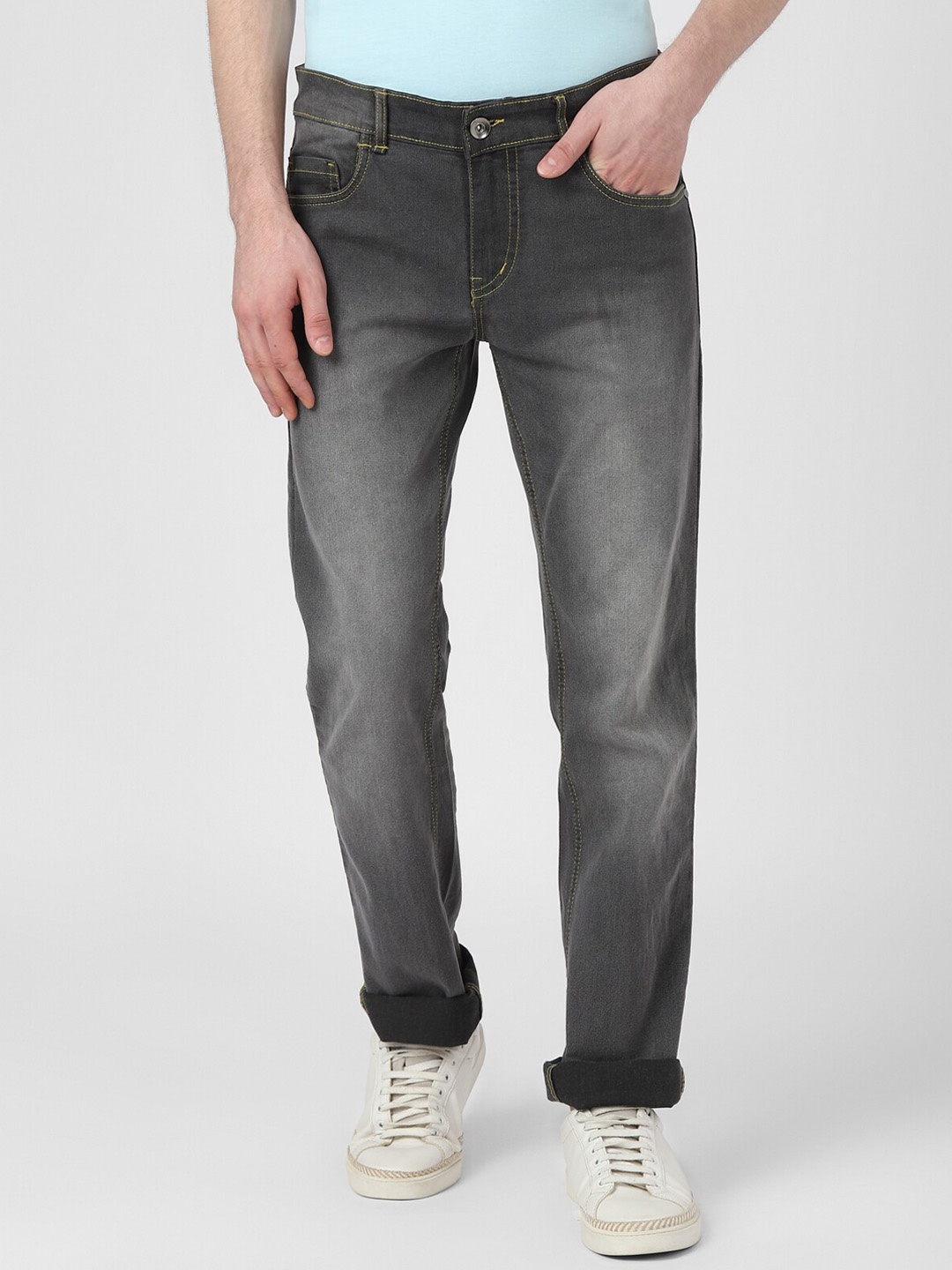 

UrbanMark Men Clean Look Mid-Rise Slim Fit Heavy Fade Stretchable Jeans, Black