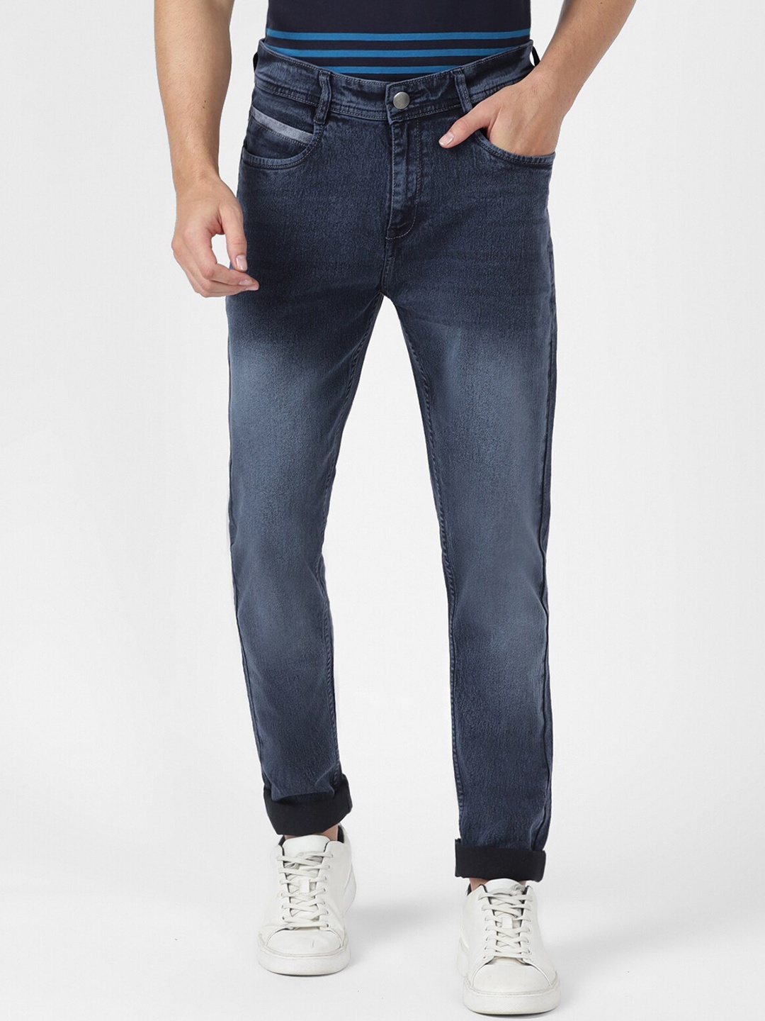 

UrbanMark Men Clean Look Mid-Rise Slim Fit Heavy Fade Stretchable Jeans, Blue