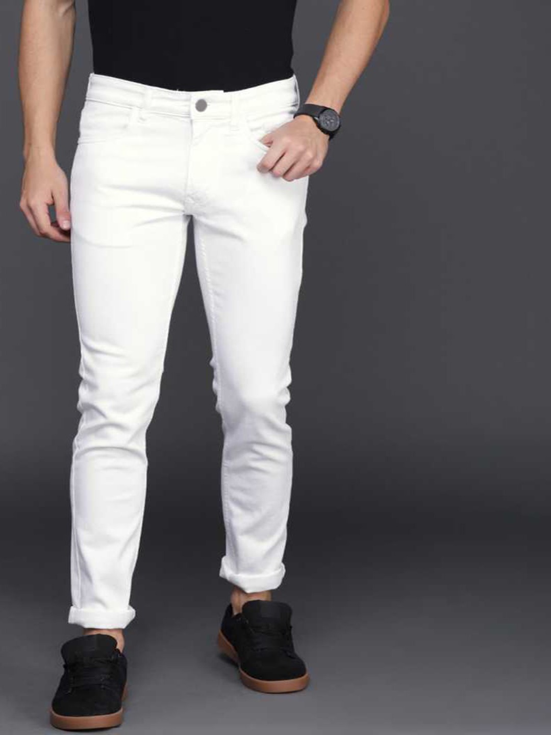 

Xee Men Jean Mid-Rise Clean Look Tear Resistant Fabric Cotton Jeans, White