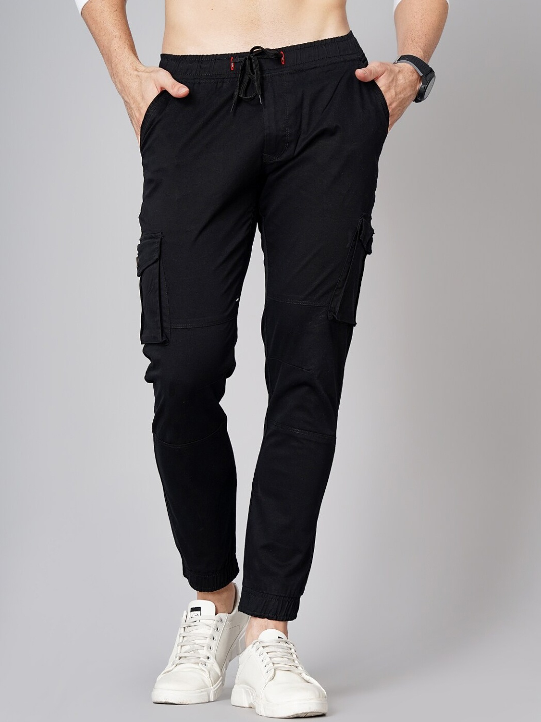 

PAUL STREET Men Smart Slim Fit Mid-Rise Cotton Joggers, Black