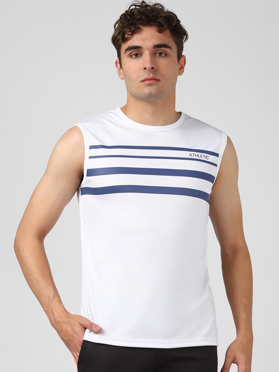 

UrbanMark Striped Sleeveless Sports T-shirt, White