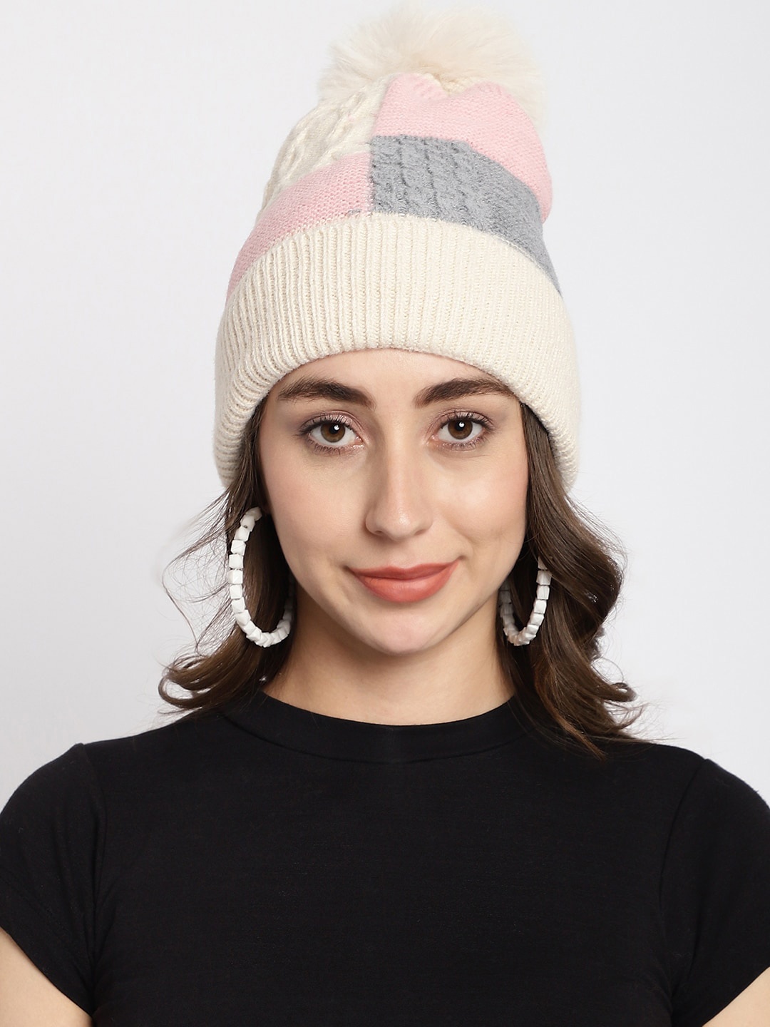 

ELLIS Women Self Design Acrylic Beanie, Cream