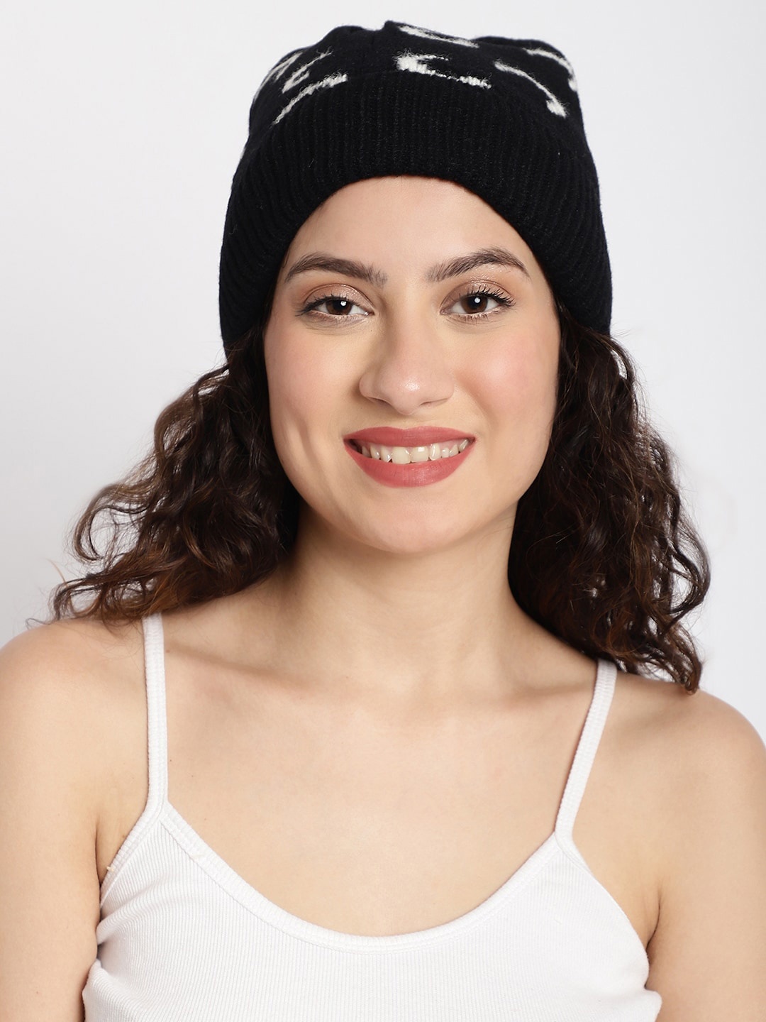 

ELLIS Conversational Printed Design Acrylic Beanie, Black