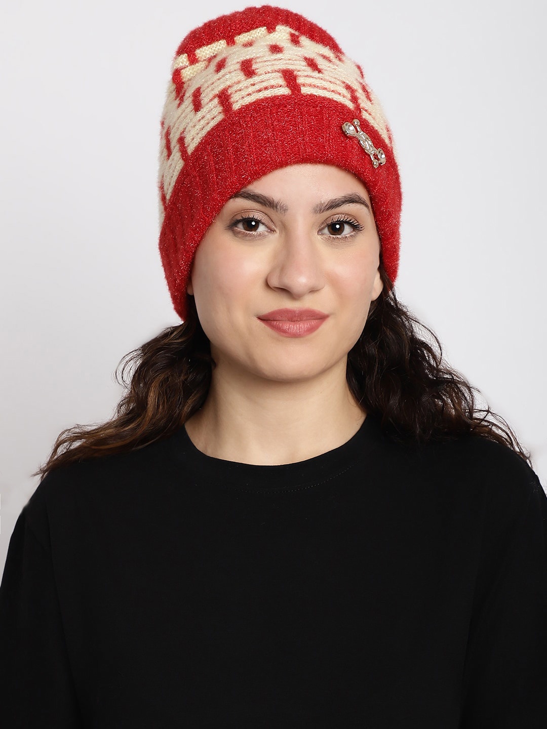 

ELLIS Self Design Acrylic Beanie, Red