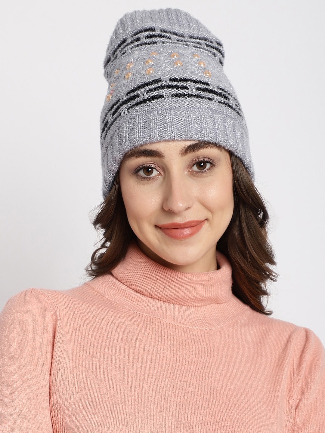 

ELLIS Striped Acrylic Beanie, Grey