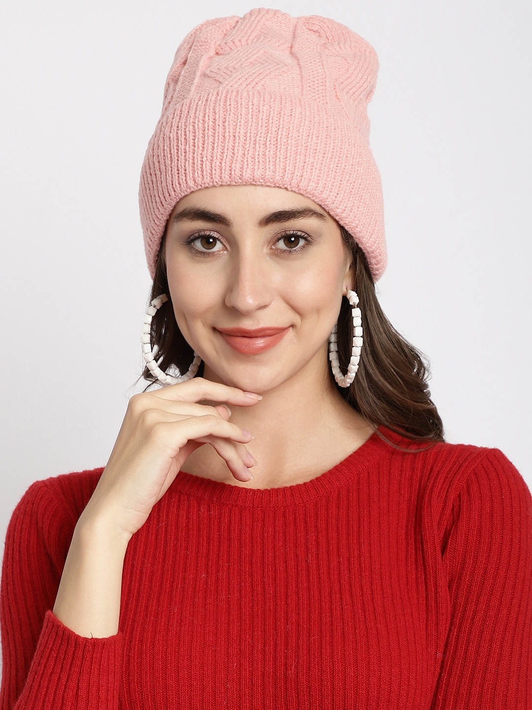 

ELLIS Self Design Acrylic Beanie, Pink