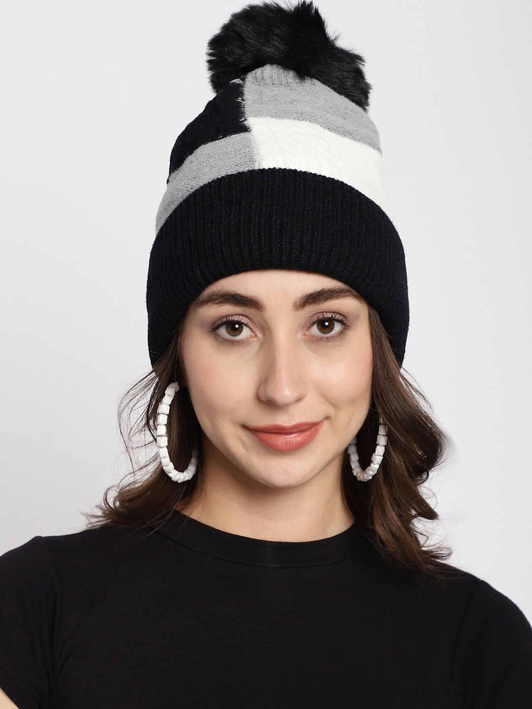 

ELLIS Colourblocked Acrylic Beanie, Black