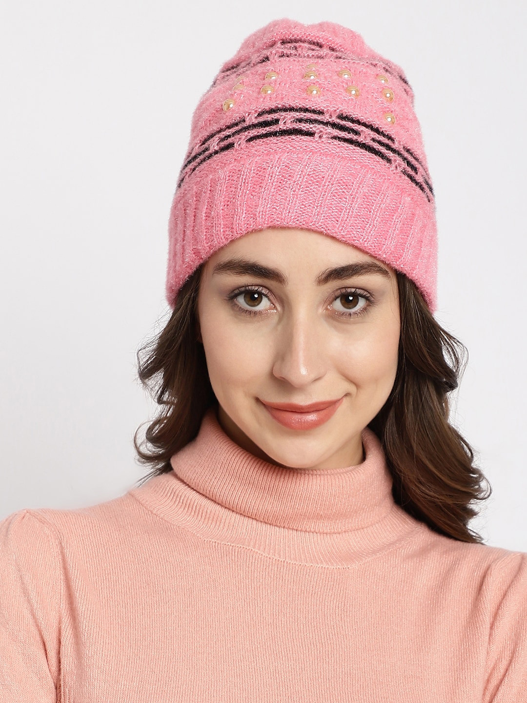 

ELLIS Women Self Design Beanie, Pink