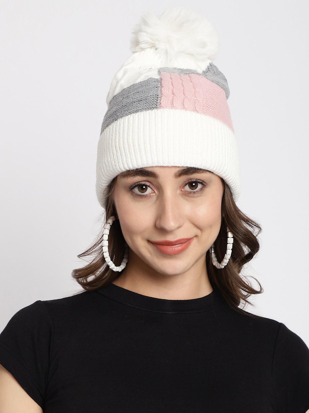 

ELLIS Colourblocked Acrylic Beanie, White