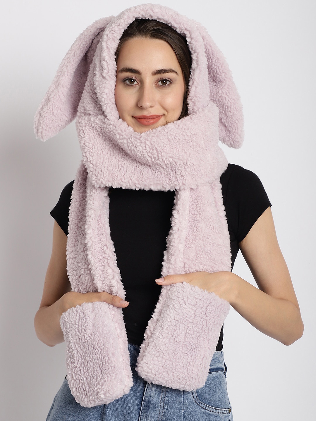 

ELLIS Women Self Design 3 in 1 Rabbit Beanie, Lavender
