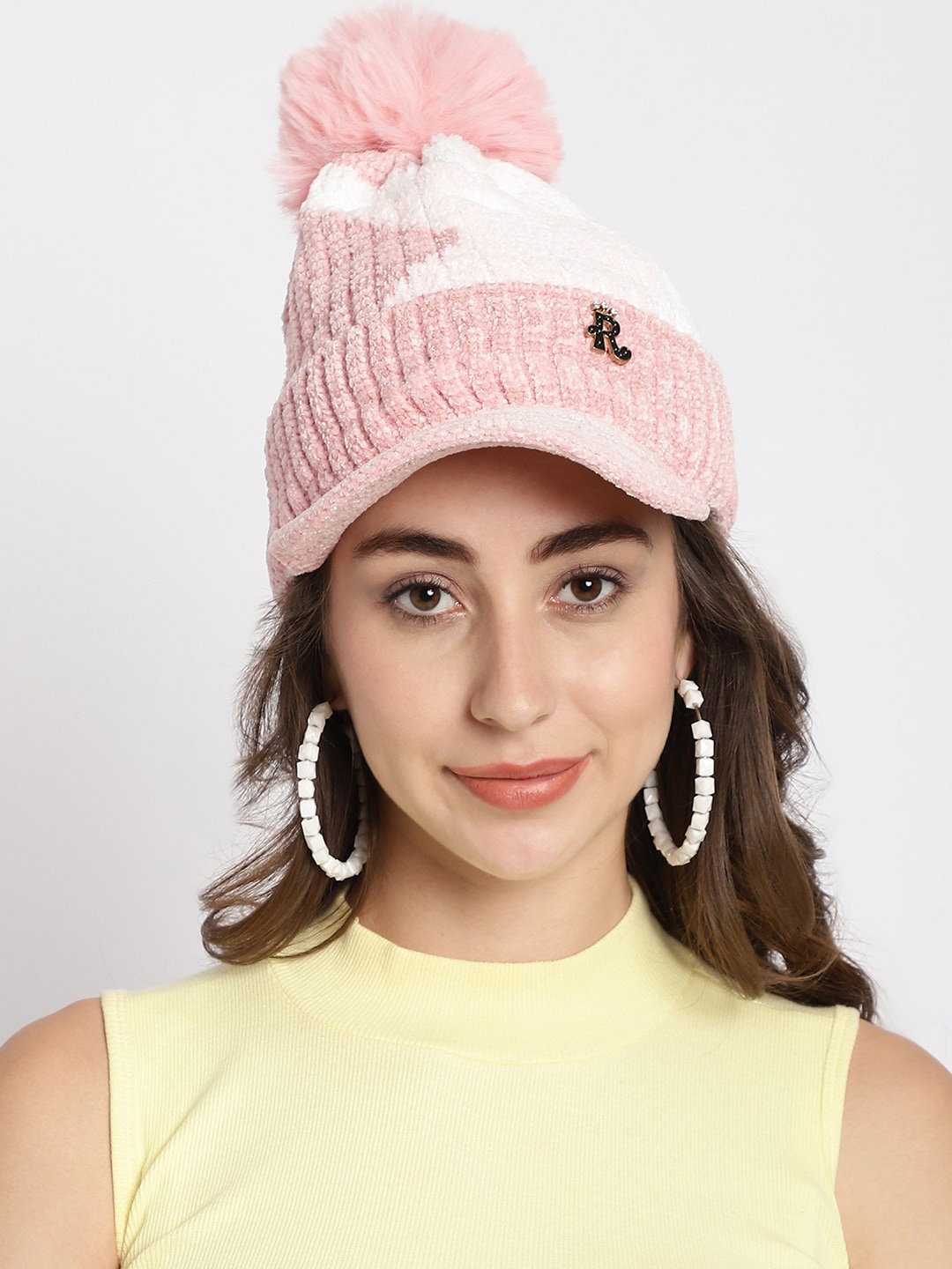 

ELLIS Self Design Acrylic Beanie With Visor, Pink
