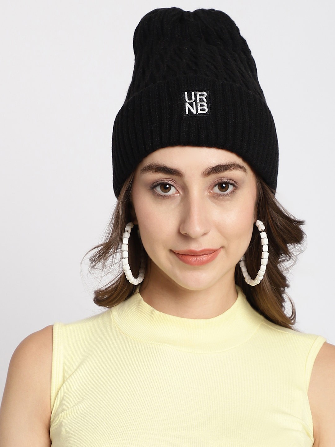 

ELLIS Women Self Design Acrylic Beanie, Black