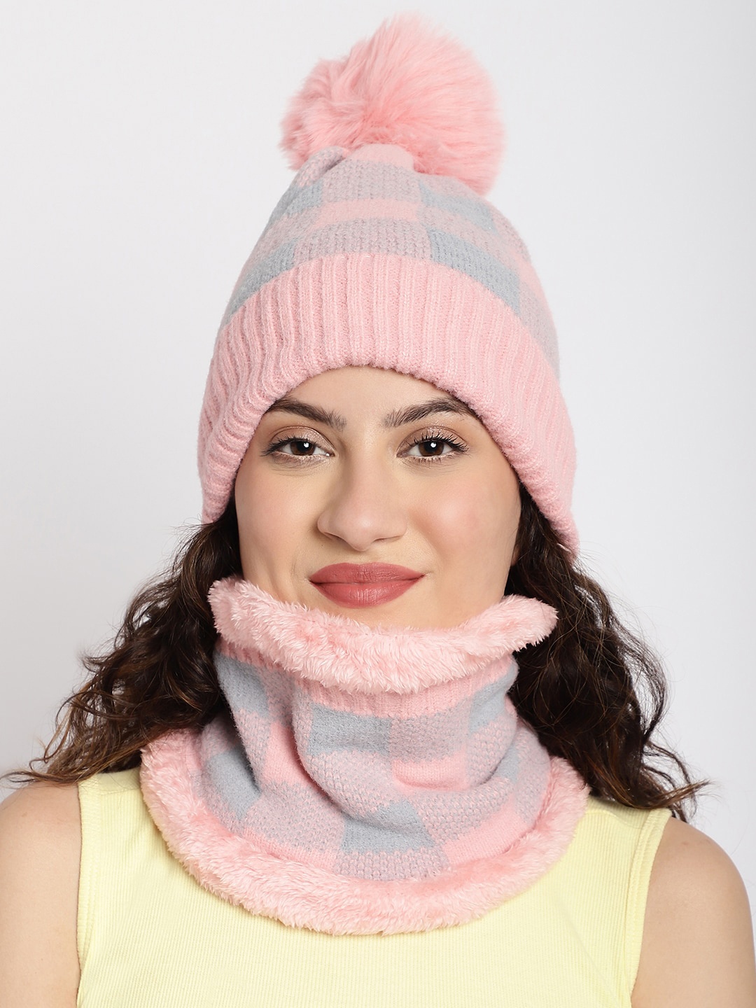 

ELLIS Women Self Design Beanie With Neck Cover, Pink