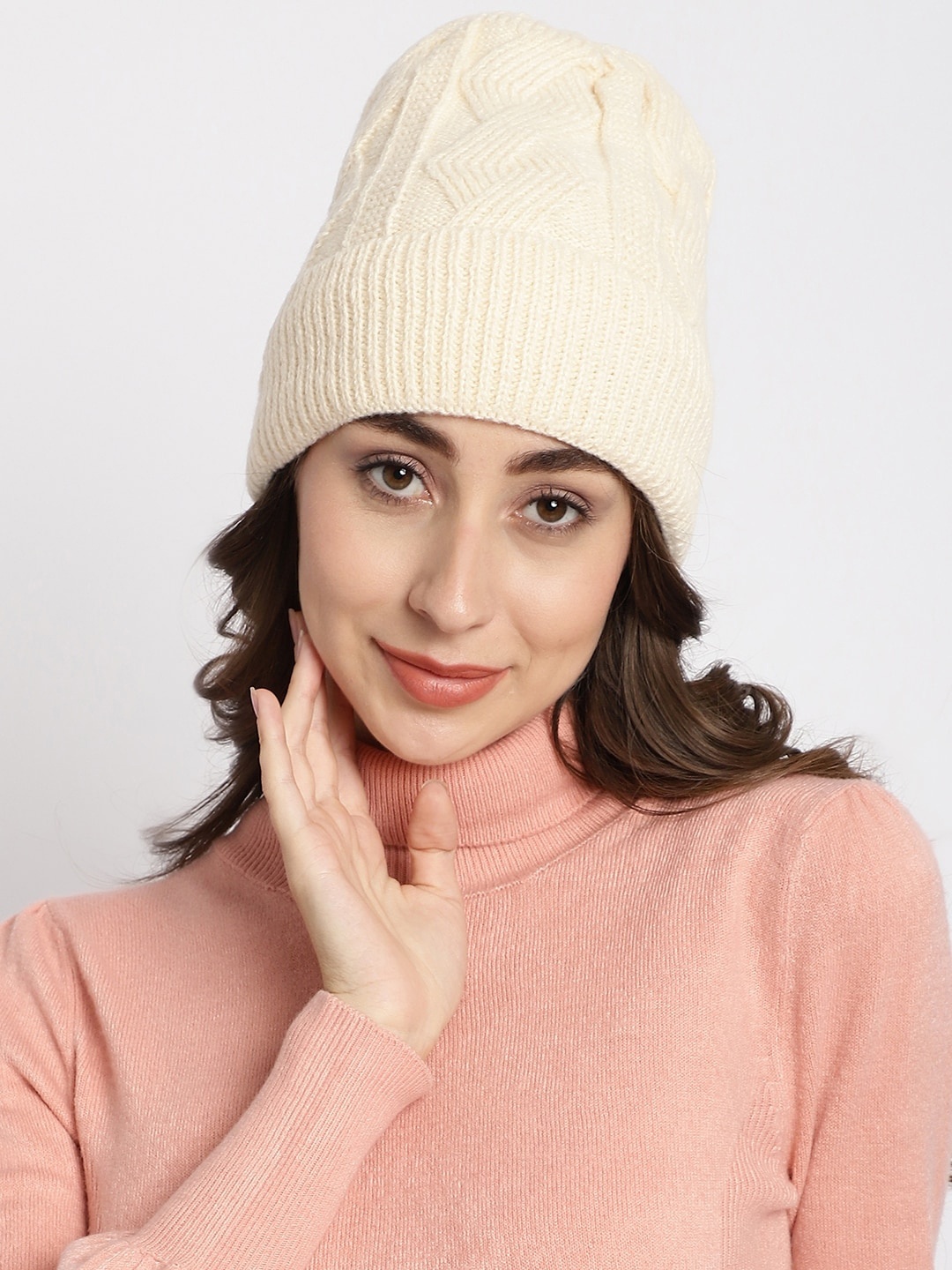 

ELLIS Self Design Acrylic Beanie, Cream