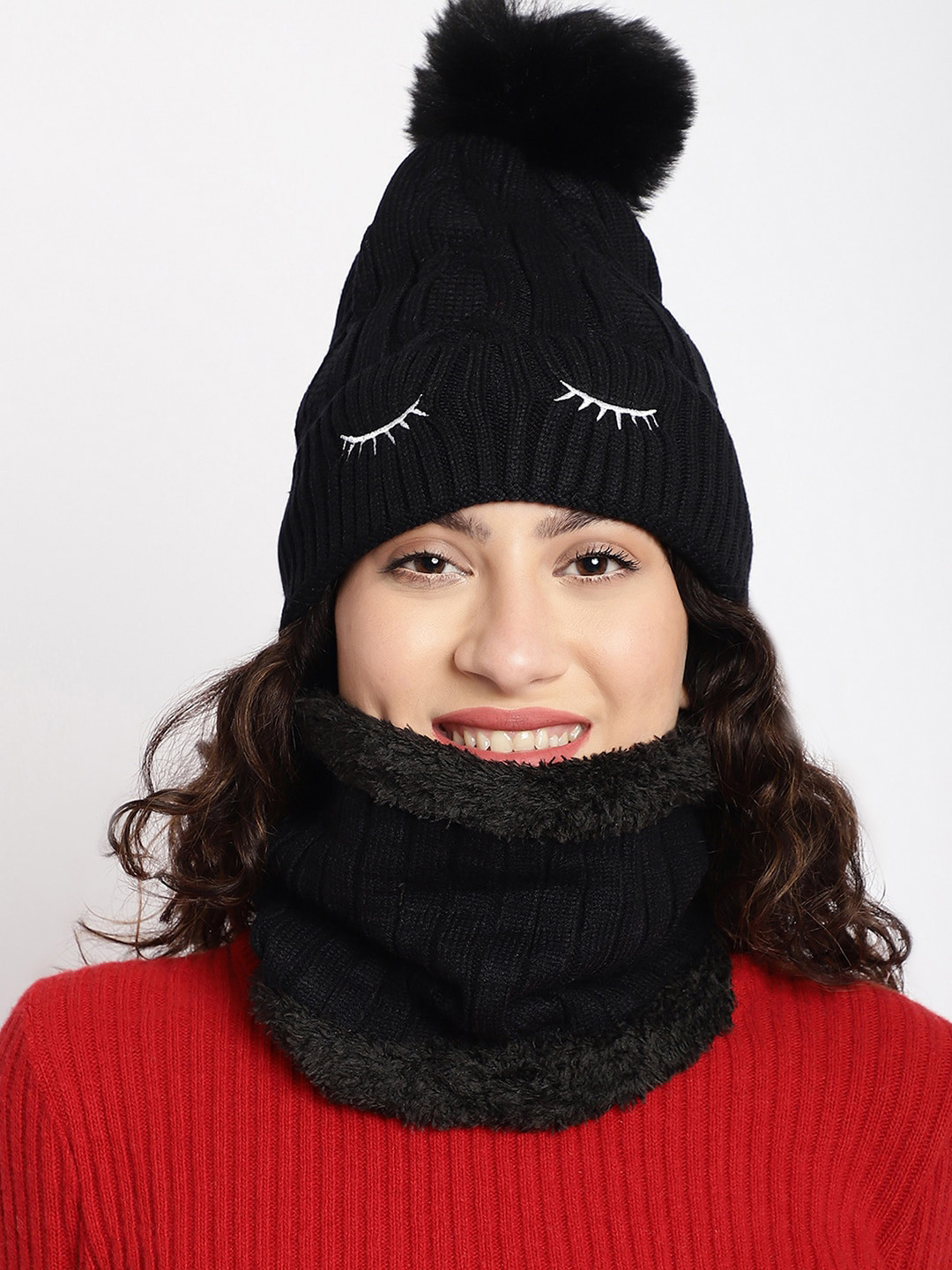 

ELLIS Self Design Acrylic Beanie & Neck Cover, Black