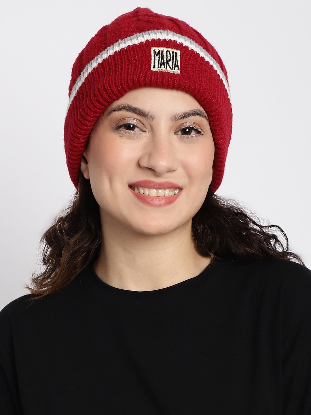 

ELLIS Women Self Design Beanie, Maroon