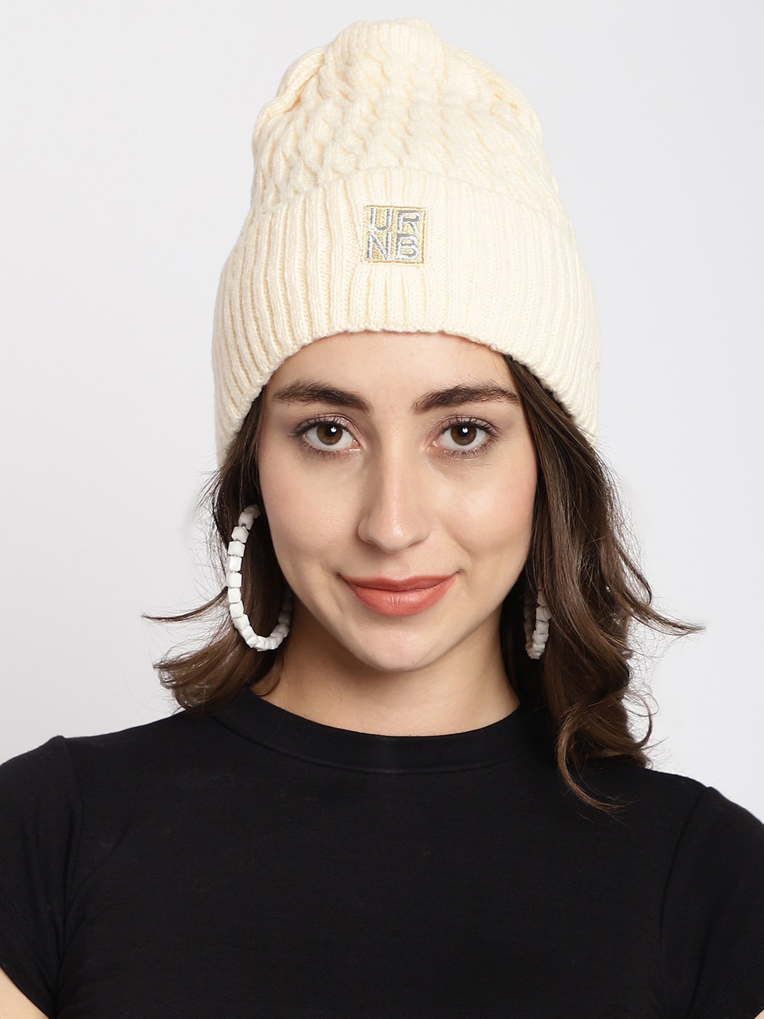 

ELLIS Women Self Design Acrylic Beanie, Cream