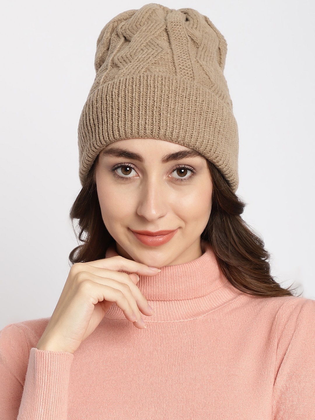 

ELLIS Self Design Acrylic Beanie, Brown
