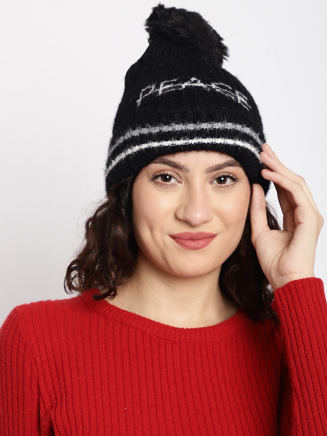 

ELLIS Women Self Design Acrylic Beanie, Black