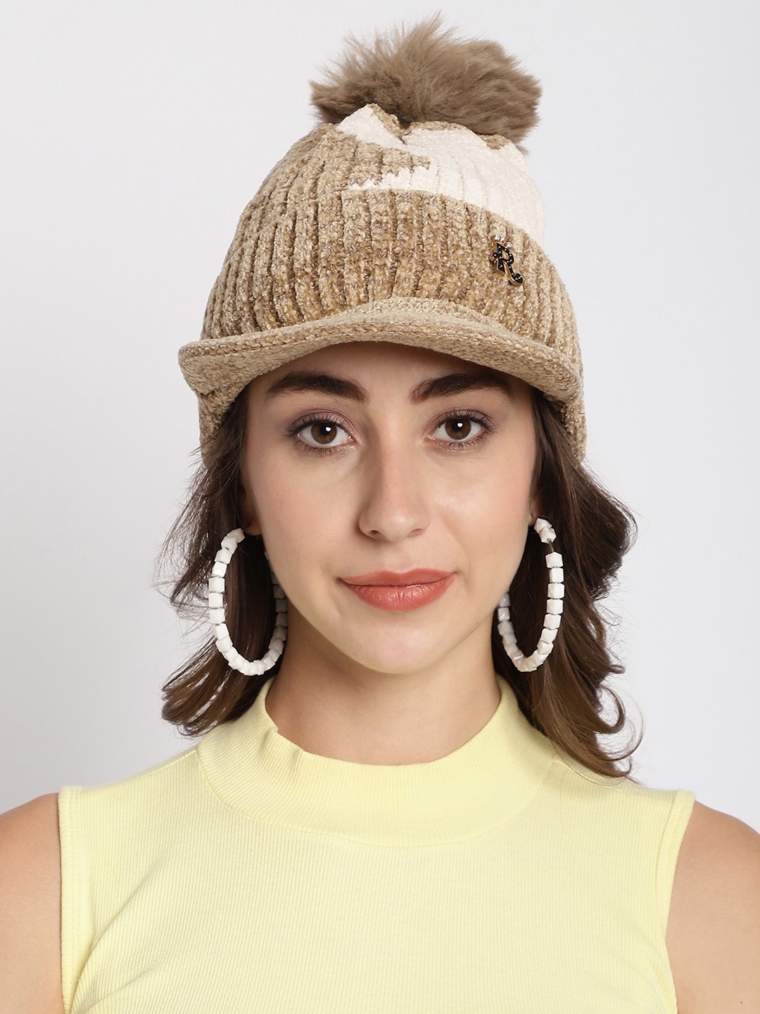

ELLIS Women Self Design Acrylic Beanie, Brown