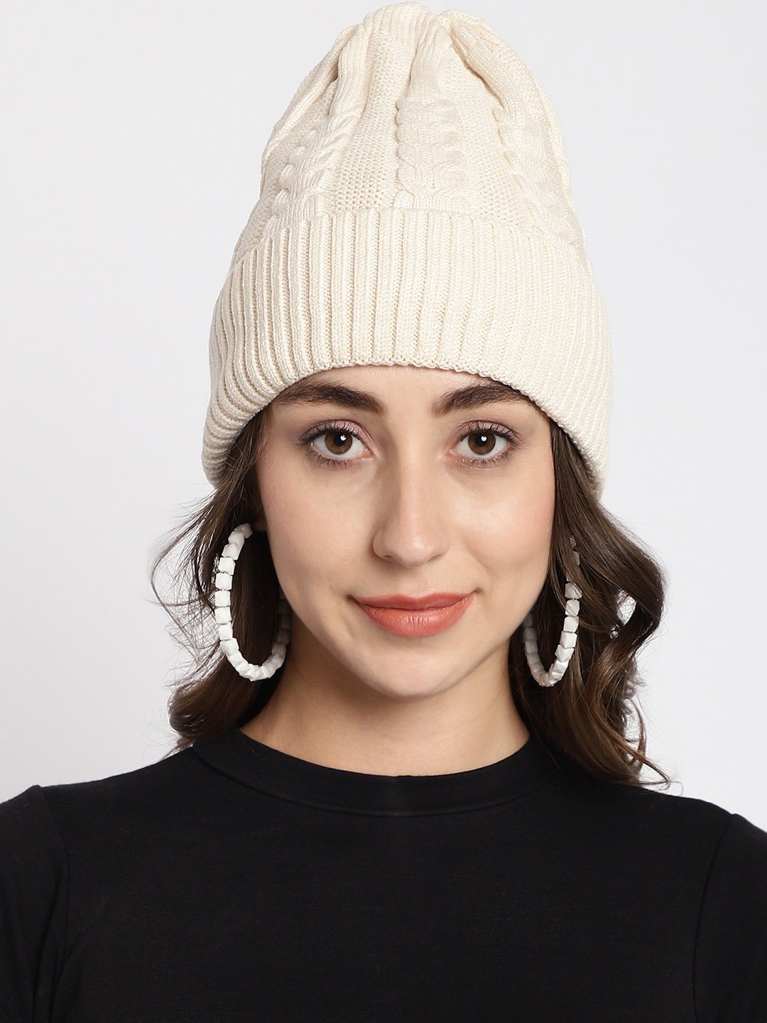 

ELLIS Women Self Design Beanie, Cream