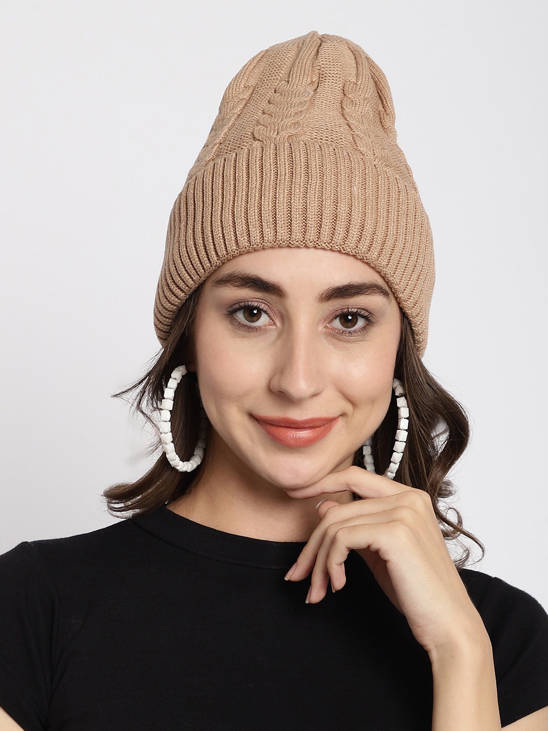 

ELLIS Self Design Acrylic Beanie, Brown