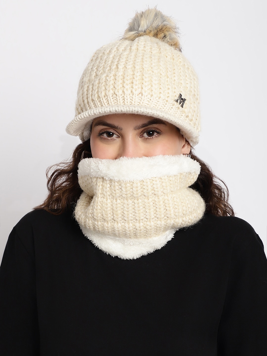 

ELLIS Self Design Acrylic Beanie With Visor, Cream