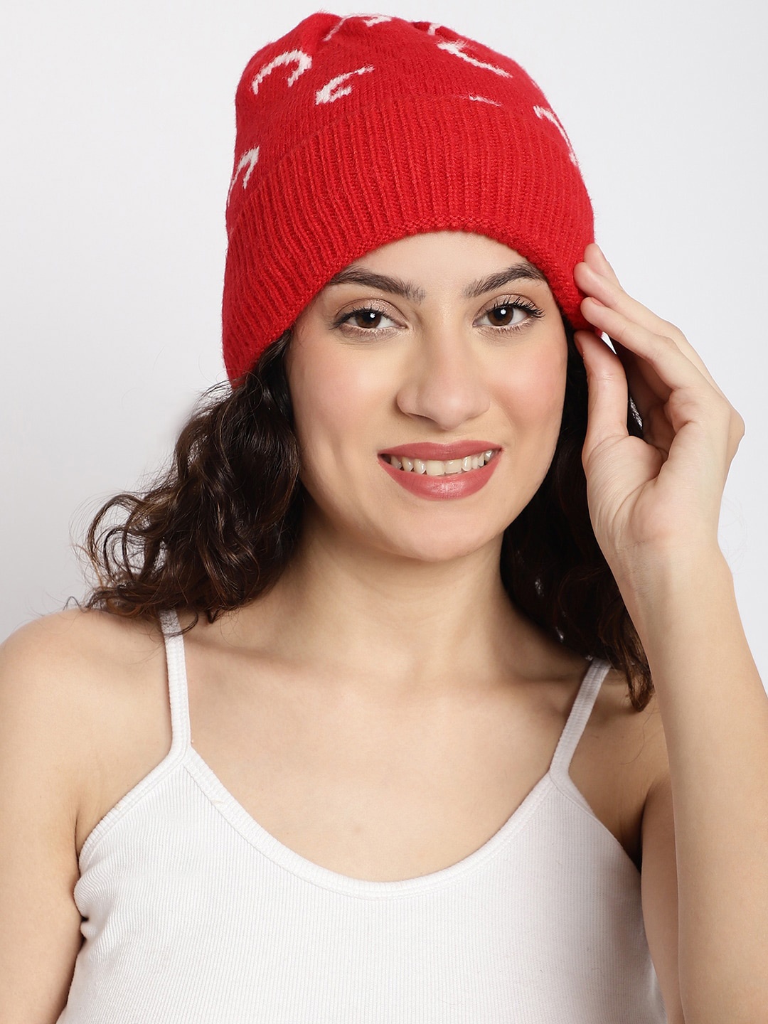 

ELLIS Conversational Printed Design Acrylic Beanie, Red