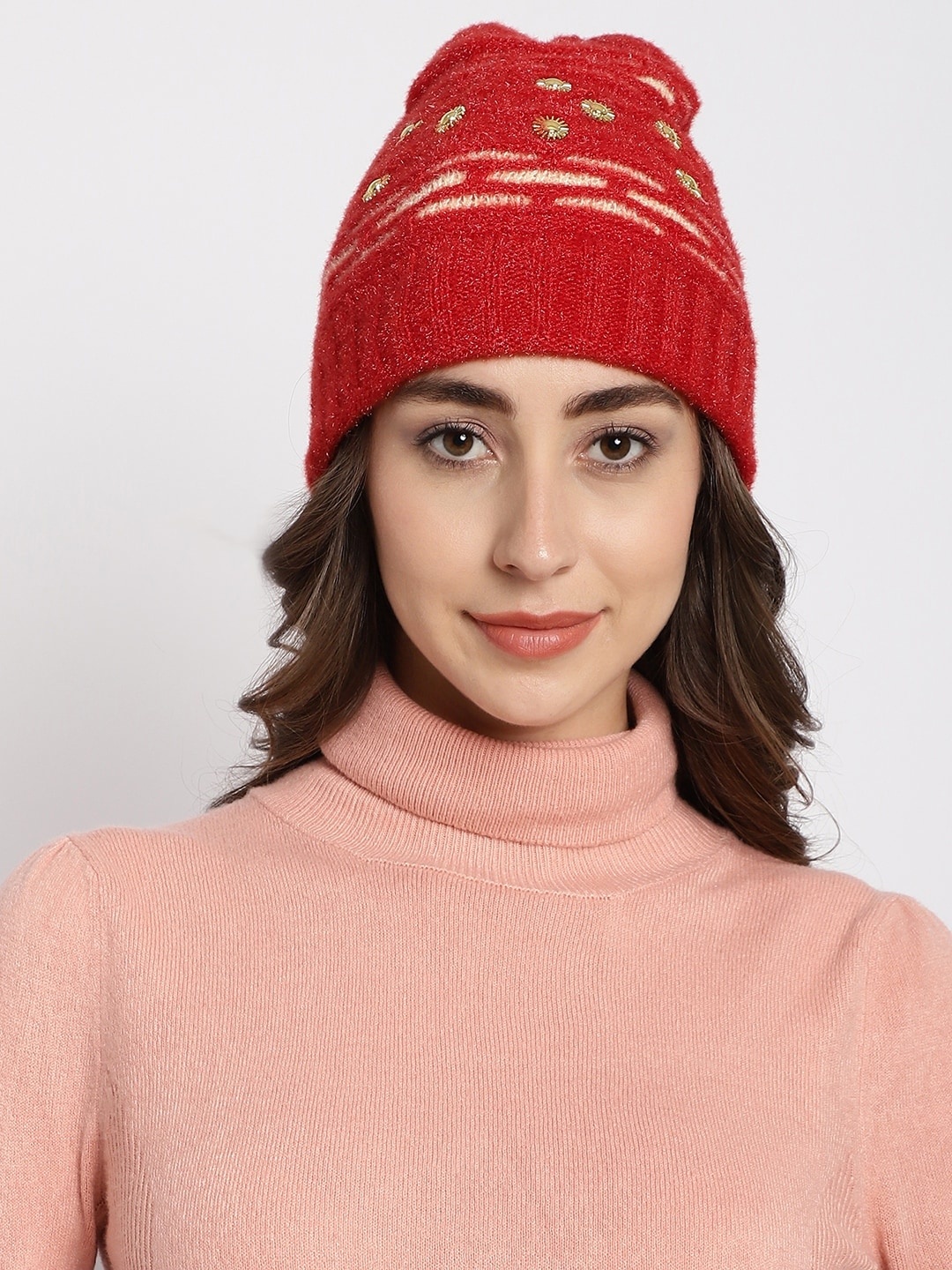 

ELLIS Women Self Design Acrylic Beanie, Red