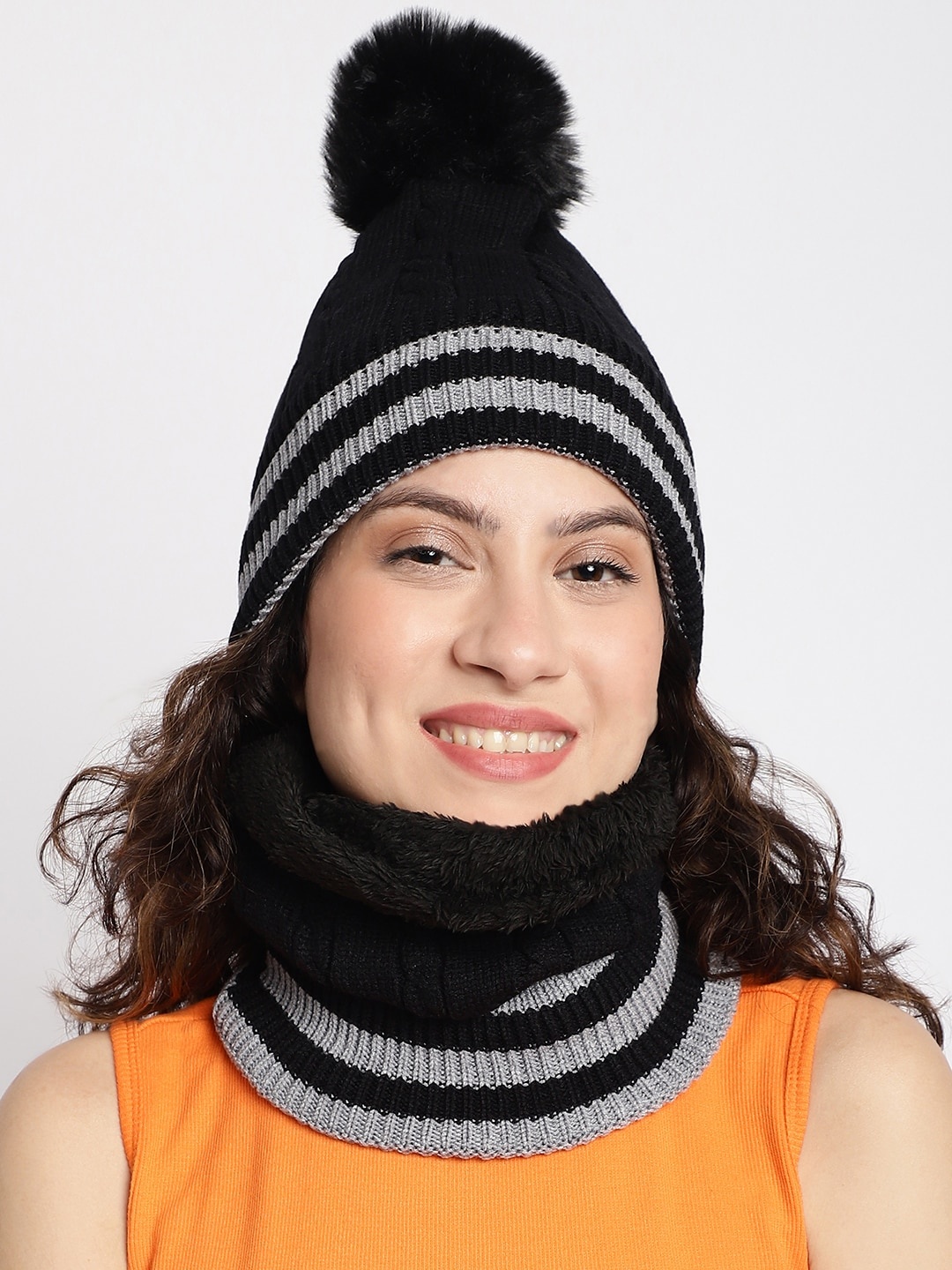 

ELLIS Self Design Acrylic Beanie and Neck Cover, Black