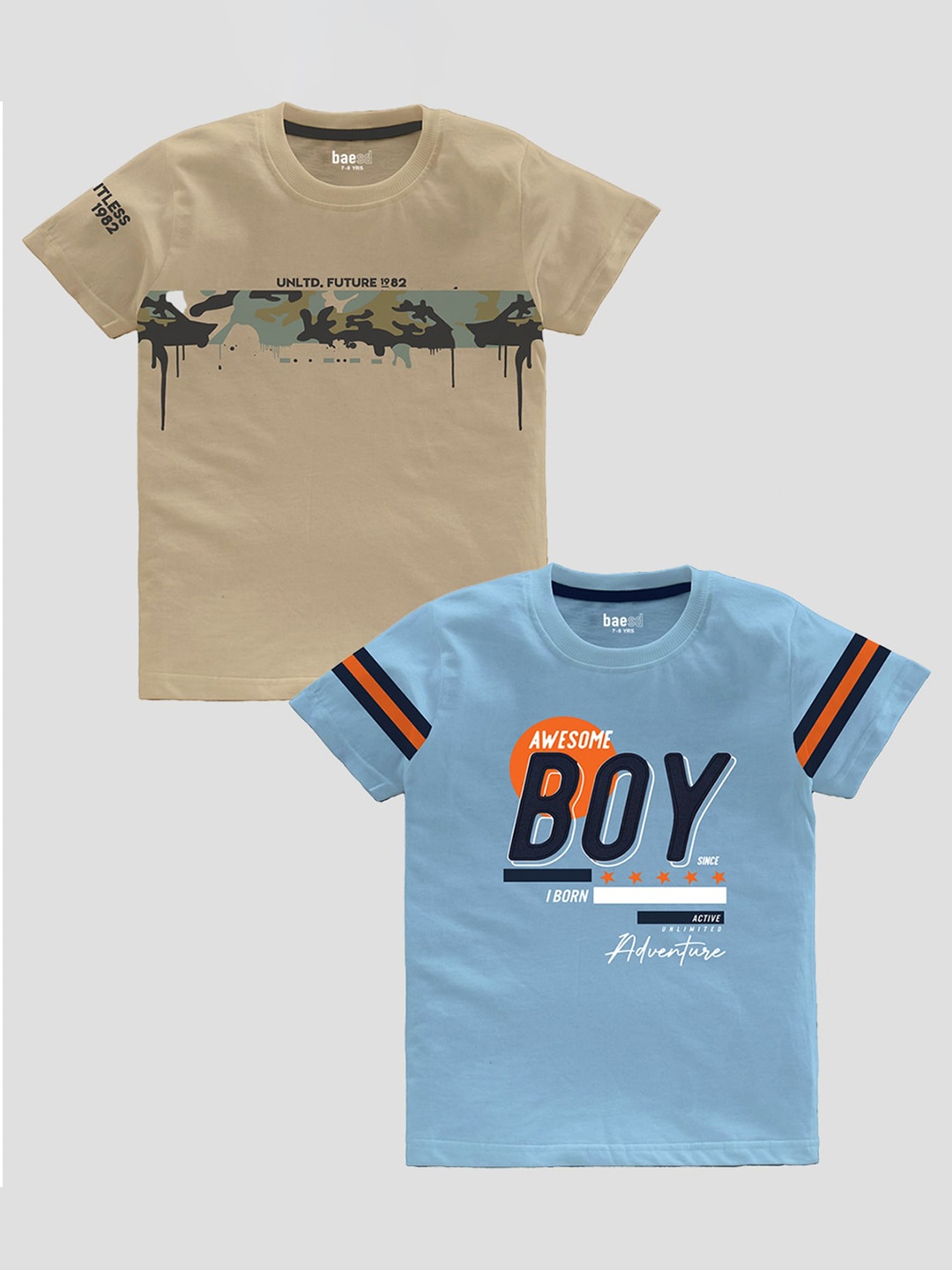 

BAESD Boys Pack Of 2 Typography Printed Pure Cotton T-shirts, Beige