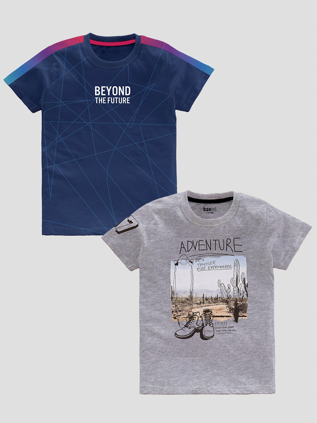 

BAESD Boys Pack Of 2 Typography Printed Pure Cotton T-shirt, Navy blue
