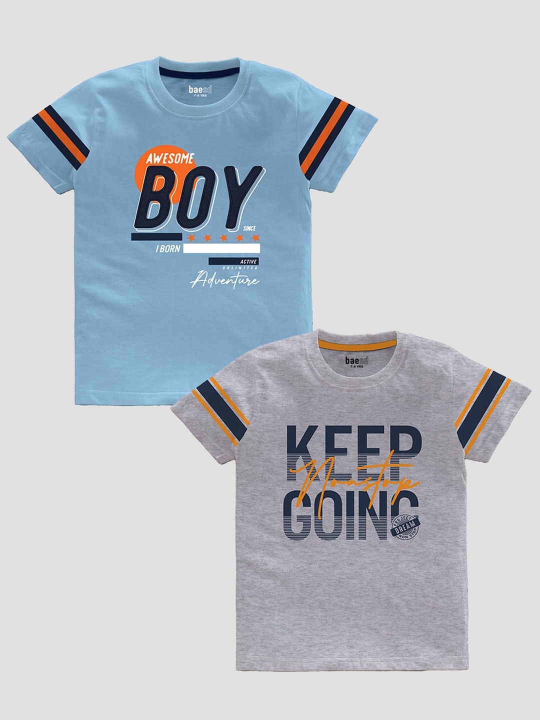 BAESD Boys Pack Of 2 Typography Printed Pure Cotton T-shirt, Blue