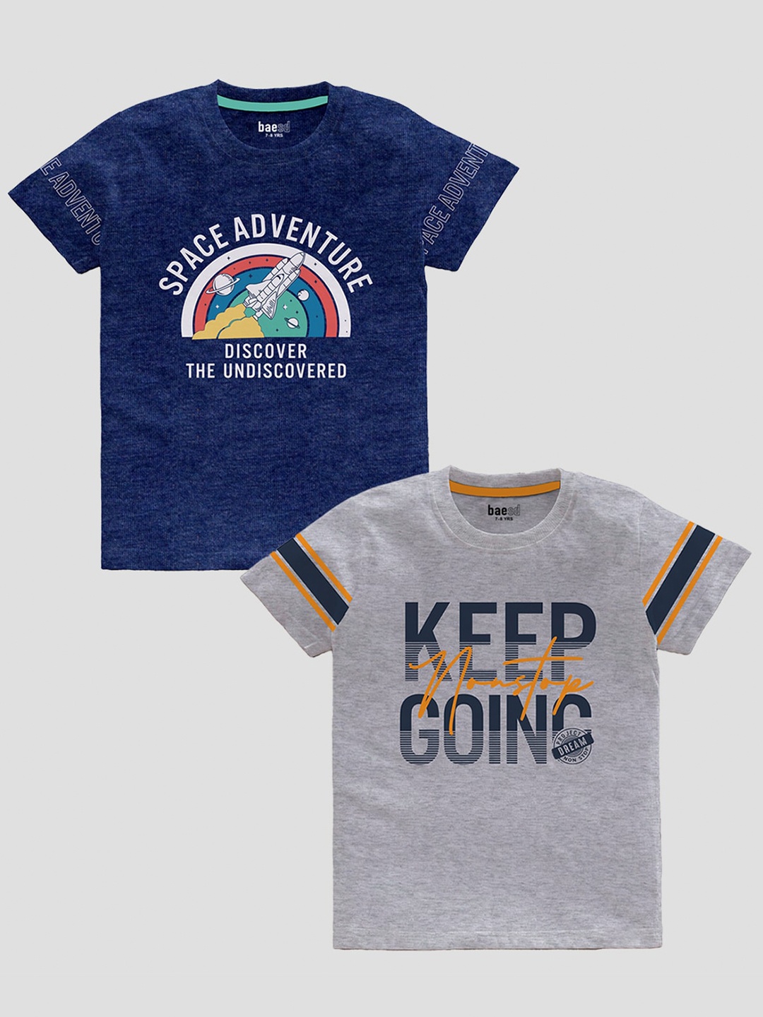 

BAESD Boys Pack Of 2 Typography Printed Pure Cotton T-shirts, Navy blue