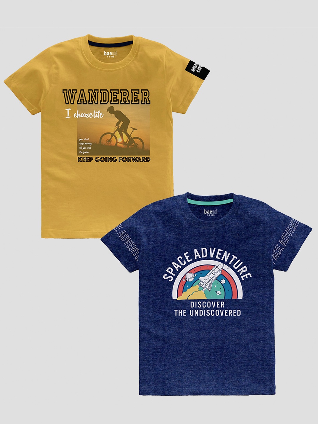 

BAESD Boys Pack Of 2 Typography Printed Pure Cotton T-shirts, Yellow